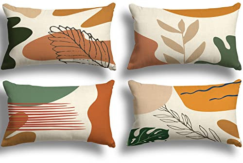 ZWJD Kissenbezug 30x50 4er Set Outdoor Kissen Dekokissen Leinen Kissenhülle Kissenbezüge Geometrische Muster Kissenhüllen für Sofa Wohnzimmer Zierkissen 30x50 A048-12