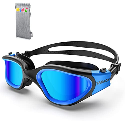 YAKAON Kids Swim Goggles, Comfortable Polarized Swimming Goggles for Unisex-child, Anti-Fog UV Protection Leak-proof Swim Goggles for Children with Protective Bag (Age 6-14)