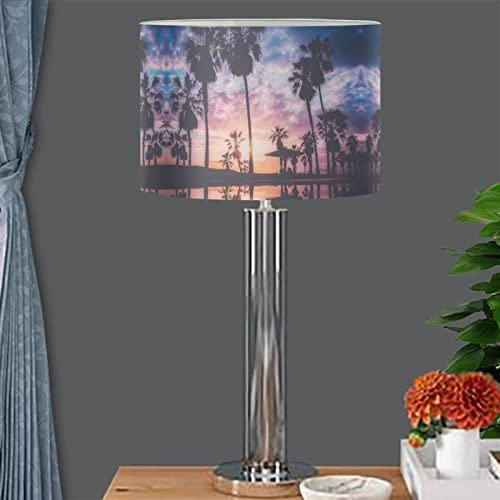 Poceacles UNO Trommel-Lampenschirme, Palmen-Silhouette, Sonnenuntergang, Druck, zylinderförmig, Kunststoff, Lampenschirm für Tischlampe, Stehlampe, Hängeleuchte, mittelgroß, 34 x 34 x 20,6 cm