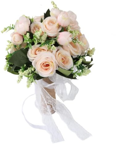 TOPINCN Hochzeitsstrauß für die Braut Künstlicher Brautstraußhalter Lebensechte Blumen Halten Eleganter Dekorativer Brautstrauß für Hochzeitsfotografie (Champagner)