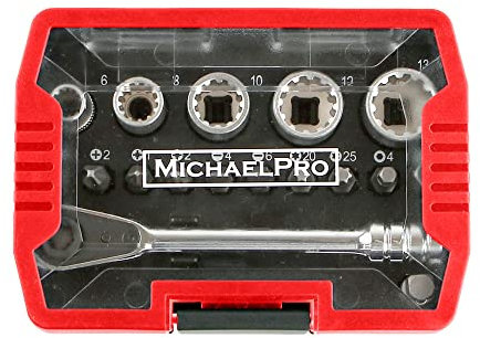 MichaelPro MP012005RD 1/4 Micro Bit Ratchet Mini Screwdriver High Torque 17 in 1 Close Quarter Ratchet with Bits, Wedge Flutes and Adapter
