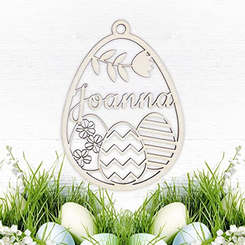 FOTOFOL Osterschmuck aus natürlichem Birkensperrholz mit Wunschnamen - Anhänger Ostern Ei personalisiert mit Namen, Hängedekoration aus Holz, personalisierte Ostereier als Geschenk… (Style 3)