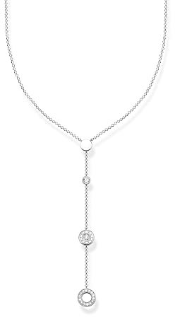 Thomas Sabo Damen Kette Kreise mit weißen Steinen Silber, aus 925er Sterlingsilber in angesagter Y-Form, Länge 45cm, KE1879-051-14-L45v