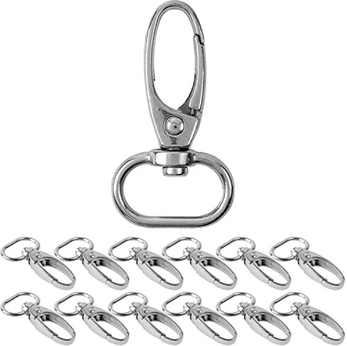 Karabinerhaken mit Drehverschluss, 12 Stück, 15 mm D-Ring mit Karabiner Haken, Taschenkarabiner 360° Grad drehbarem Ösenring, Metall Gurtschnalle mit Haken zum Basteln, Tragegurt Karabinerverschluss