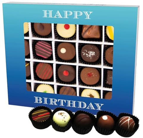Hallingers Genuss Manufaktur Pralinen Geburtstagsgeschenk - ohne Alkohol, handmade aus Confiserie-Edelkakao in wertiger XL-Geschenkbox Happy Birthday, Geschenke für Frauen Männer