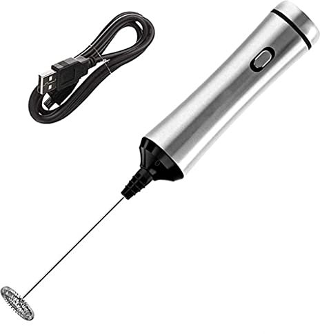 Mode de Charge USB Double Ressort Fouet Tête Électrique Mousseur À Lait Mousseur À Lait Mélangeur (Couleur : Argent, Taille : 23cm)