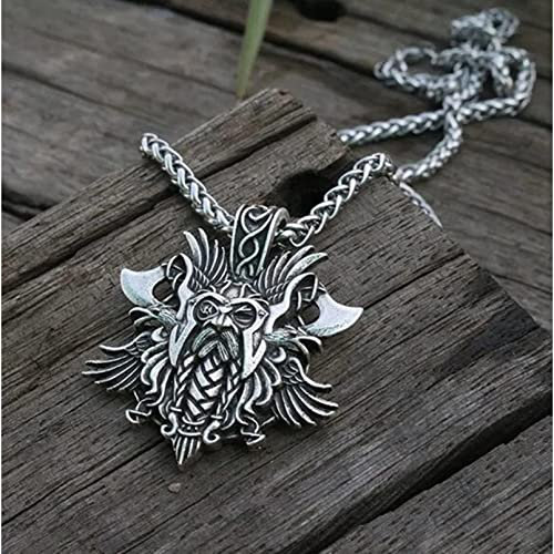 necklace pendant Norse Mythology Viking Face with Double Axe Pendant Necklace for Men Retro Personality Amulet Pendant Necklace Jewelry Birthday gifts