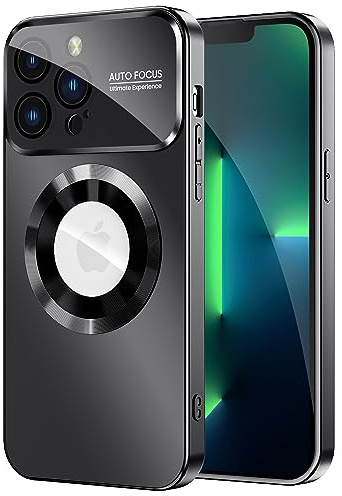 MAKAVO Custodia magnetica per iPhone 13 Pro Max, compatibile con MagSafe, protezione per obiettivo fotocamera integrata, vista logo, custodia per telefono a prova di caduta di grado militare, nera