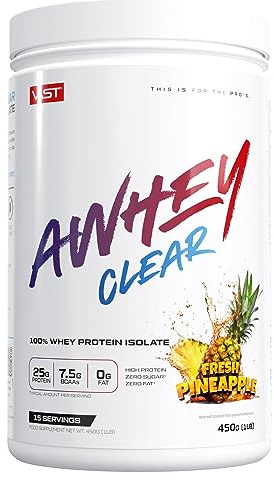 AWHEY Clear – 100% Whey Protein Isolate – Erfrischender Proteindrink mit 85g Protein pro 100g – Fettfrei, Glutenfrei, Laktosfrei – 15 Portionen – 450g (Fresh Pineapple, 450 g)