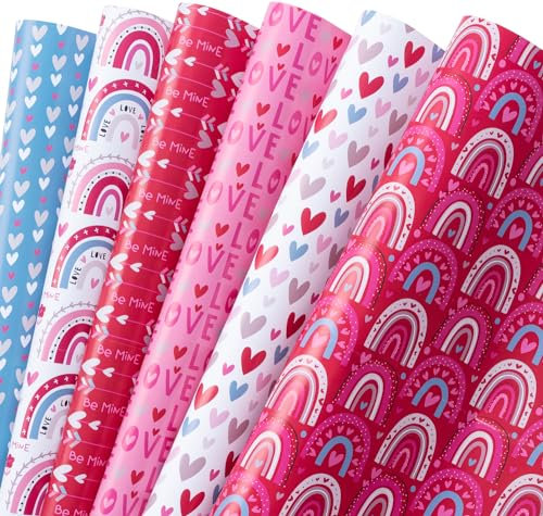 Holijolly Valentinstag Geschenkpapier Blatt - 12 Blätter mit Geschenkanhänger bunten Rianbows und Liebe Herz für Hochzeit, Jahrestag, Geburtstag, Party - 50 CM X 70 CM pro Blatt