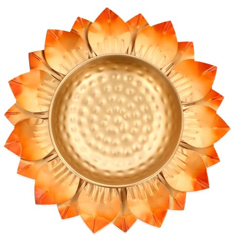 Metal Urli Bowl Diwali Diya Decoration for Tea Lights Floating Candles Flowers Holder Paan Urli Traditional Indian Festival Navratri Decorative for Home Wedding Table Décor Gift (Orange - Medium)