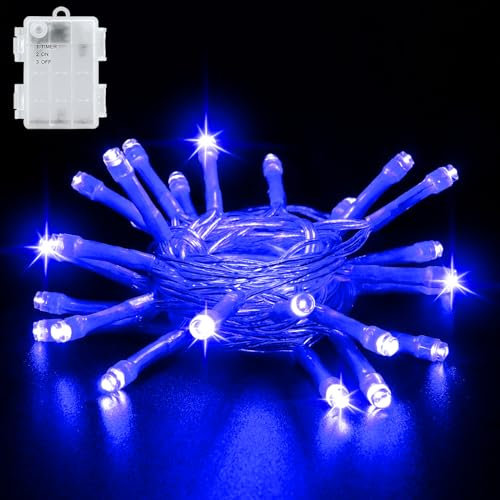cshare Lichterkette Außen Batterie, 3M/9,8Ft 30 LEDs IP65 Wasserdichte Lichterkette Outdoor Batterie mit 6h Timer, Dekoration für Weihnachten, Garten, Zimmer Außen/Innen (Blau)