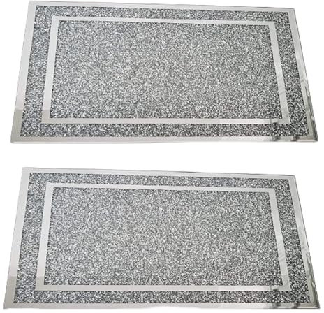 BML 2 x Crushed Diamond Silver Crystal Glass Chopping Board Stylish Elegant Heavy Duty Heat Resistant Kitchen Worktop Saver for a Luxurious Rich Look (Silver, 30x40cm)