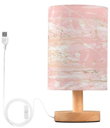 Small Table Lamp for Bedroom Vintage Rose Gold Marble Table Lamp Nightstand Lamp for Livingroom Office Reading Working Table Desk