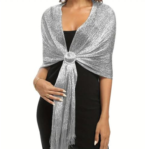 NYGGTYK modularer Damenschal mit Silberschal, Glitzer, Pailletten - Wickelschals für Hochzeit, Party