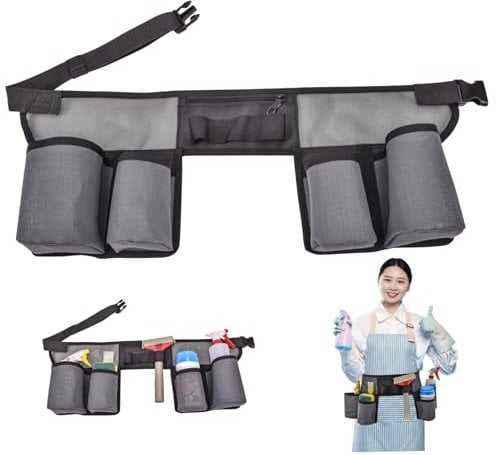Window Cleaning Belt, Heavy Duty Nylon Window Cleaning Tools Pouch with 4 Pockets, Adjustable Waist Tools Bag, Portable Tool Belt for Custodial, Housekeeping, Cleaning & Gardening