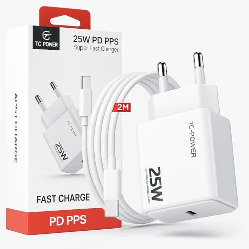 Caricatore Rapido USB-C 25W con Cavo da 2M–Caricabatterie SamsangGalaxy S25/S24/S23/S22/S21 (Ultra/Plus) Compatibile 15/16/17 (Pro/Pro Max) | Caricatore USB C Alimentatore USB C