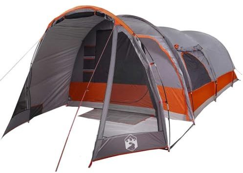 vidaXL Tunnel Familienzelt 8 Personen, Campingzelt mit Steckverbindungssystem, Wasserdicht Tunnelzelt mit E-Anschluss, Gruppenzelt, Grau 185T Polyester