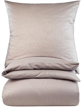 BaSaTex Mikrofaser Bettwäsche im Prägedruck 2 teilig 135x200 + 80x80 | mit Reißverschluss | Allergiker geeignet und ÖkoTex Zertifiziert | Artdeco Taupe