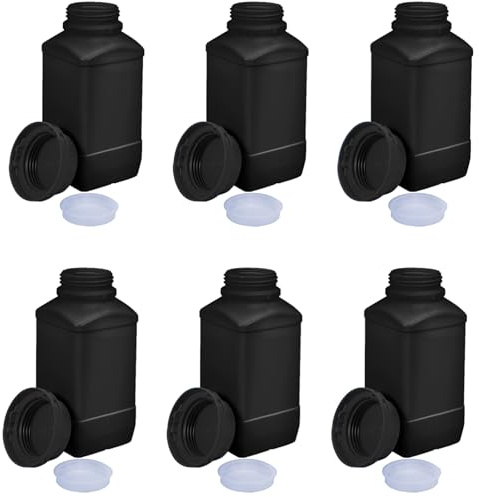 Lxoraziy 6 Stücke 250 ml Weithals-Flasche, HDPE Plastikflaschen mit Schraubverschlüssen, Leere Chemiekalienflaschen, Laborflasche für Labor, Küche oder Hobby(Schwarz)