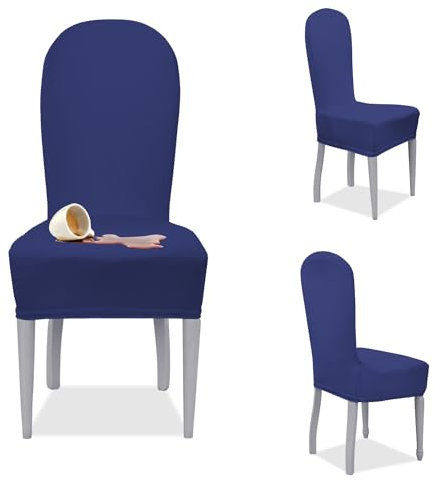 Banzaii Fundas para Sillas de Comedor Elásticas, Antimanchas con Respaldo Redondo – Cubiertas para Sillas de Comedor Hotel Restuarante Ajustables Lavables Made in Italy – 2 Piezas, Azul
