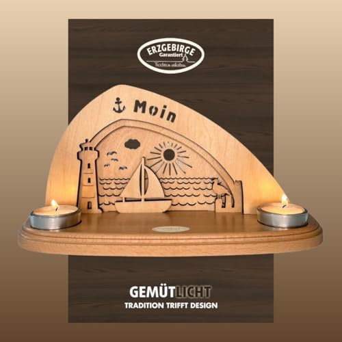 WEIGLA - Teelichthalter original Erzgebirge I Motiv Maritim Natur I für 2 Teelichte I Ganzjahresdeko I Teelichthalter aus Holz I modernes Design I Maritim Deko