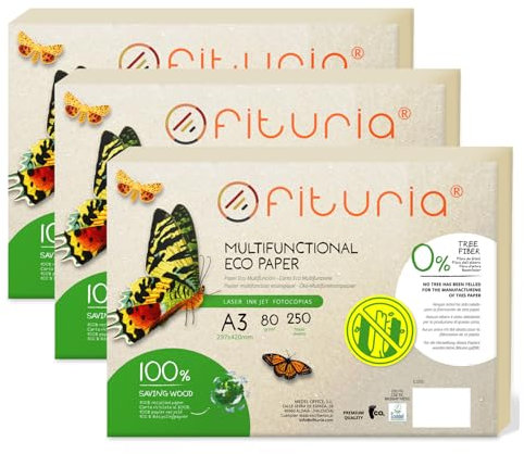 Recyclingpapier, A3, 80 g, Blatt, 100% aus Recyclingpapier, Packung mit recycelten Papierbögen, natürliche Farbe, geeignet für Laserdrucker und Inkjet, Gastronomie (750 Blatt)