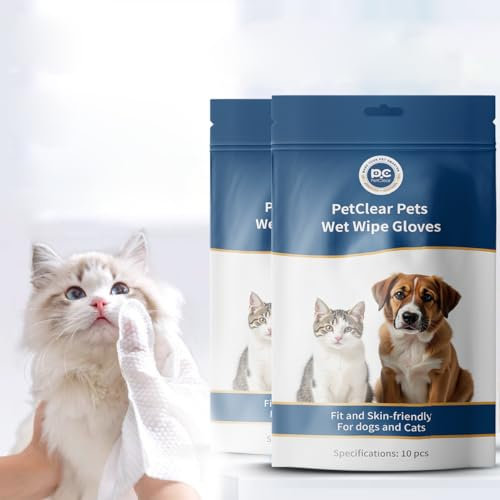 Petclear Pet Glove Wipe for Dog, Wash Free, Thickened, Gentle Cleaning Grooming Wipes for Daily Care and Traveling, Easy Use on Fur Face, Body, Ear, Eye, Paws and Bum, 10PCS/Pack