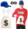 Angenster Herren Bankräuber Kostüm T-Shirt, Panzerknacker Kostüm Karneval Outfit mit Langarm-Shirt Maske Handschuhe, T-Shirt Herren Banditen Fasching Karneval Kostüme für Herren Damen (Stil A, M)
