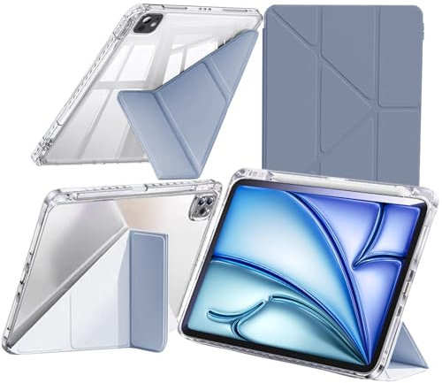 Coque Compatible avec iPad Air 11 Pouces M2 (2024), iPad Air 5/4 2022/2020, iPad Pro 11 Pouces (2022-2018) avec Porte-Stylo, Transparent 6 en 1 Support, Réveil/Sommeil Auto, Lavande