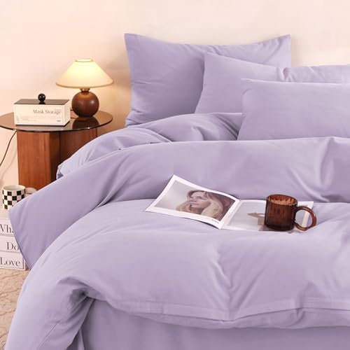 Michorinee Bettwäsche 135x200 4 Teilig Lila Violett Uni Einfarbig Modern Bettbezug Set 4tlg Flieder Lila Mikrofaser Weich ÖKO-TEX Renforcé Bettwäsche-Sets mit 2 Kissenbezüge 80x80cm und Reißverschluss