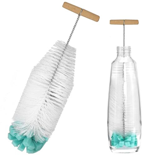 ZephyrCraft Flaschenbürste für Sodastream & Babyflaschen (34 cm) – Harte Borsten & Weicher Schwamm, Kratzerfreier Reiniger mit Holzgriff – Ideal für Glas-, PET-, Trinkflaschen