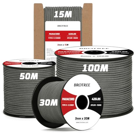 Brotree Paracord 3mm 30M 100% Nylon Seil Schnur Typ II Paracord 425 mit 3 Kern für Survival, Outdoor, Armband, Basteln - Bruchlast 192kg (Anthrazitgrau)