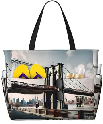 LLOTPQ Brooklyn Bridge Strand-Reisetasche mit großem Fassungsvermögen, faltbar, perfekt für Familienurlaub und den täglichen Gebrauch, Brooklyn Bridge S, Einheitsgröße