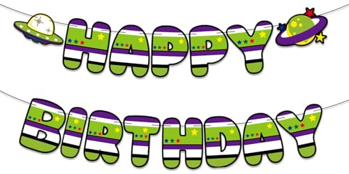 Toy Themed Birthday Banner, Cartoon Story Happy Birthday Decorations Themed Party Supplies for Kids Girls Boys Cartoon Story Banner for Party Backdrop