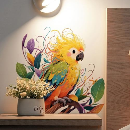 Xiyocadt Bunte Papagei Aufkleber, 30 * 30cm Selbstklebend Wandtattoo mit Einem Papageienmotiv, Vögel Abnehmbar Tierposter Wandaufkleber für Toilette Wände Wanddekoration Kühlschrank Schreibtisch