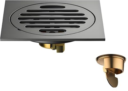 100x100 mm Edelstahl Bodenablauf Hohles Design um Verstopfungen zu Verhindern Abnehmbarer Gittersieb Geruchshemmend für Badezimmer Küche Leiser Betrieb Schwarz