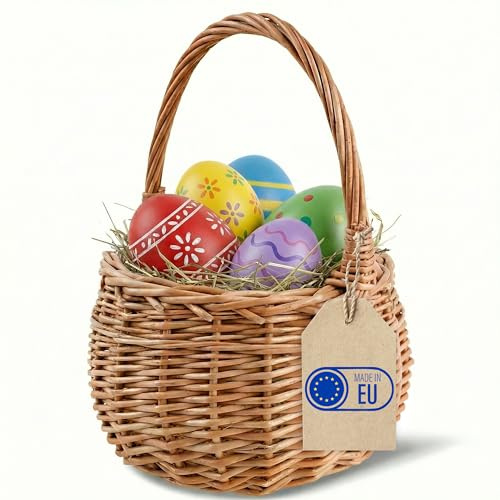 Creative Home Osterkorb Kleiner Weidenkorb mit Henkel | Klein 16 x 16 x 20 cm (+/- 2 cm) | Handgeflochtener, Geschenkkorb, Obstkorb, Bügelkorb | Naturfarbe | Osterkörbchen