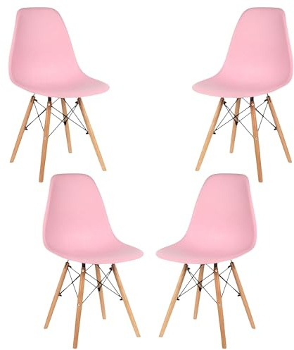 Samborella Pack 4 sillas de Comedor Modernas, Estilo nórdico, Asiento de plástico y Patas de Madera, sillas para Cocina y salón (Rosa)