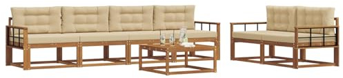 vidaXL Outdoor-Sofagarnitur mit Kissen 7 pcs Natur und Beige, Modernes Garten-Sofagarnitur, langlebige Gartenmöbel, modulare Gartenmöbel, Lounge-Dekor für Poolseiten