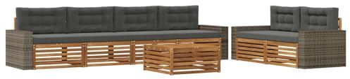 vidaXL Outdoor-Sofagarnitur 7 pcs Natur und Anthrazit Polyester, Garten-Lounge, modernes Outdoor-Sofa, modulares Set für Terrasse, Bequeme Sitzmöbel
