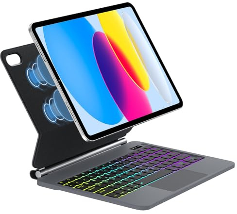 Magic Keyboard Hülle für iPad 11 Generation 2025 A16 11,10 Generation 10,9 | Deutsches QWERTZ Layout Tastatur mit hülle, 7-Farbige Beleuchtung Multi-Trackpad Folio Tastatur, Schwarz
