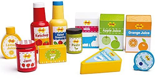 Bigjigs Toys Chilled Groceries Set | Kitchen Accessories for Pretend Fridge | Wooden Food for Shop Role Play | Shopping Gifts for 3+ Year Old Toddler | Supermarket Themed Educational Toy for Children