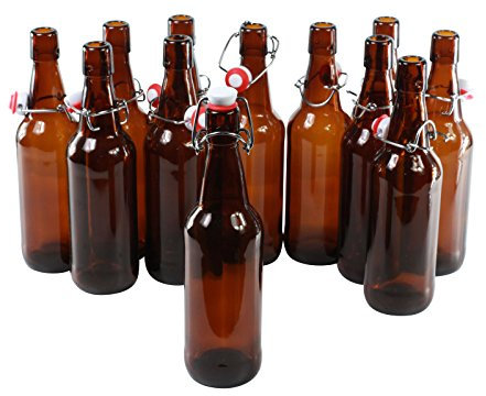 Botellas con tapón mecánico - 12 botellas con tapón mecánico para cerveza de cristal marrón , vidrio, 500 ml