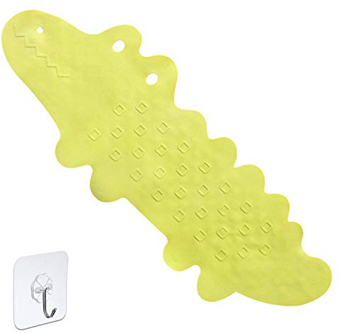 IceMoon Extra Long Non-slip Environmental TPR Rubber Crocodile Bath Mat Shower Tub Mat In The Bath For Babies and Children,with 185 powerful Suction Cup,95 x 34.5 cm, (Green)
