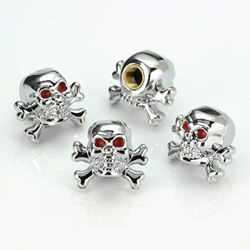 LST 4x VENTILKAPPE REIFENVENTIL TOTENKOPF CROSSBONES SILBER PKW LKW MOTORRAD