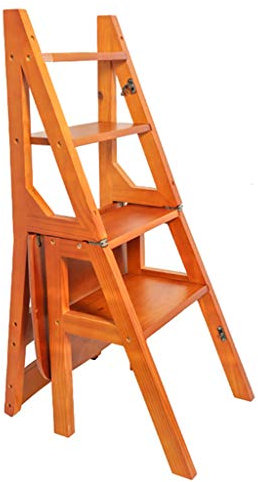 Échelle de marche 4 Transformant Escabeau Repliable Dossier Chaise Escabeau Chaise d'escalier en bois Escabeau Élargi Tabouret Haut Outil de jardinage Usage intensif Usage intensif Max.150 kg en noyer