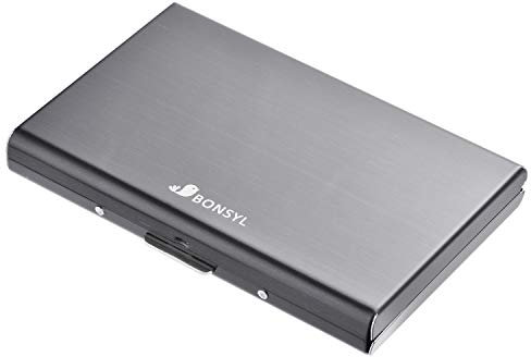BONSYL® Slim Metall Kreditkarteninhaber Brieftasche für Damen und Herren,mit RFID und NFC Schutz gegen Datendiebstahl Kartenhalter für 6 Karten. (6 Slots-Schwarz)