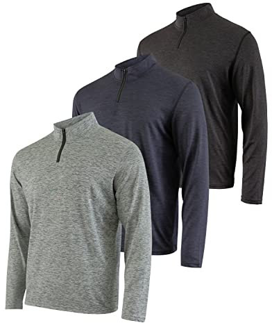 3 Pack: Mens Quarter 1/4 Zip Pullover Long Sleeve Jumper 1/2 Athletic Football Shirt Rugby Training Base Layer Gym Running Performance Golf Top Thermal Workout Sweatshirts Warm Jacket -Set 5,S