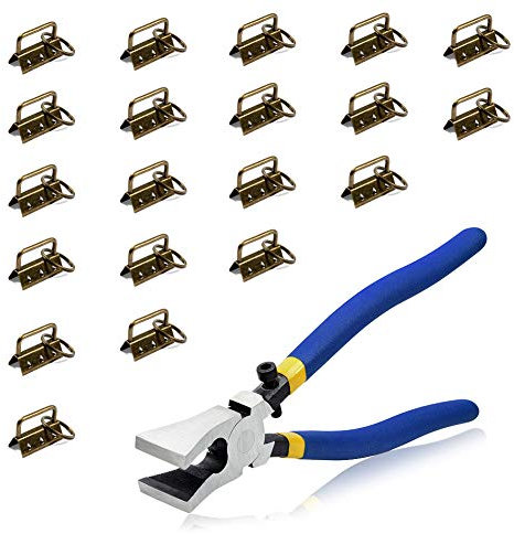 SPEEDWOX 20 Sets 3,2 cm Schlüsselanhänger Hardware mit Spaltringen und Schlüsselanhänger-Zangen-Set, Glasbrechzange, Werkzeug für Gurtband, Stoff, Umreifung, Armband, Antik-Messing-Schlüsselanhänger